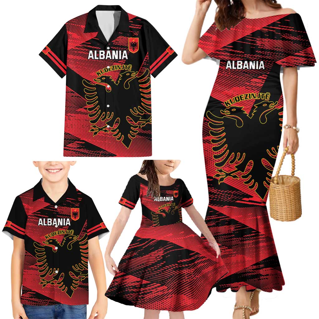 Custom Albania Football Family Matching Mermaid Dress and Hawaiian Shirt Go Kuqezinjte - Grunge Style - Wonder Print Shop