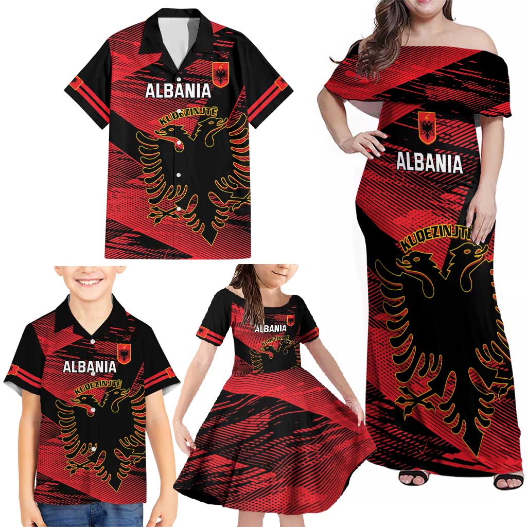 Custom Albania Football Family Matching Off Shoulder Maxi Dress and Hawaiian Shirt Go Kuqezinjte - Grunge Style - Wonder Print Shop