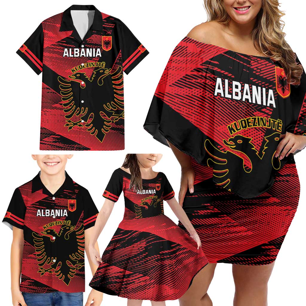 Custom Albania Football Family Matching Off Shoulder Short Dress and Hawaiian Shirt Go Kuqezinjte - Grunge Style - Wonder Print Shop