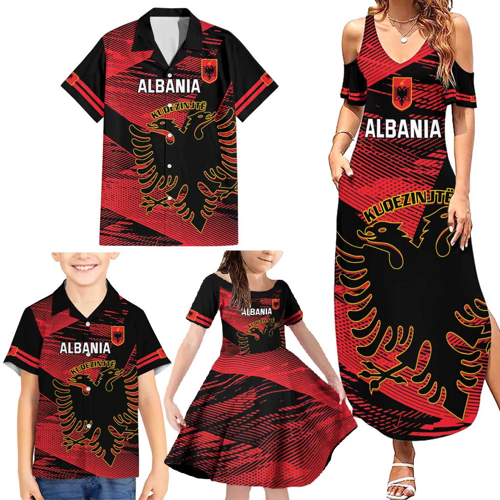 Custom Albania Football Family Matching Summer Maxi Dress and Hawaiian Shirt Go Kuqezinjte - Grunge Style - Wonder Print Shop