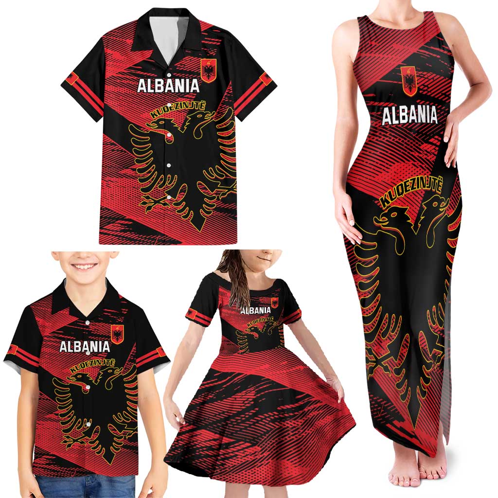 Custom Albania Football Family Matching Tank Maxi Dress and Hawaiian Shirt Go Kuqezinjte - Grunge Style - Wonder Print Shop