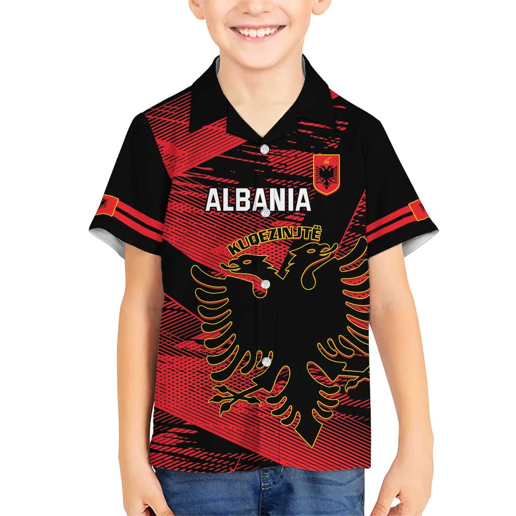 Custom Albania Football Kid Hawaiian Shirt Go Kuqezinjte - Grunge Style - Wonder Print Shop