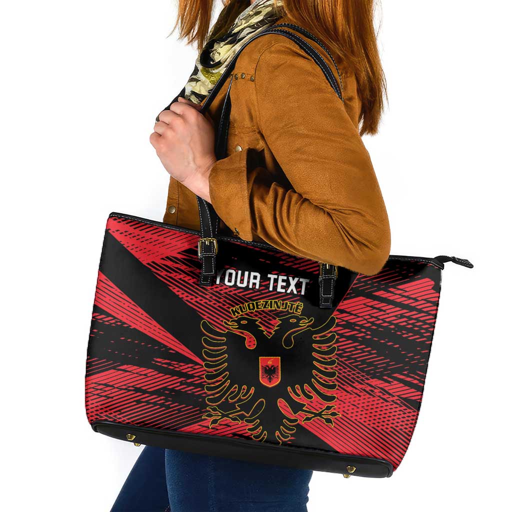 Custom Albania Football Leather Tote Bag Go Kuqezinjte - Grunge Style - Wonder Print Shop