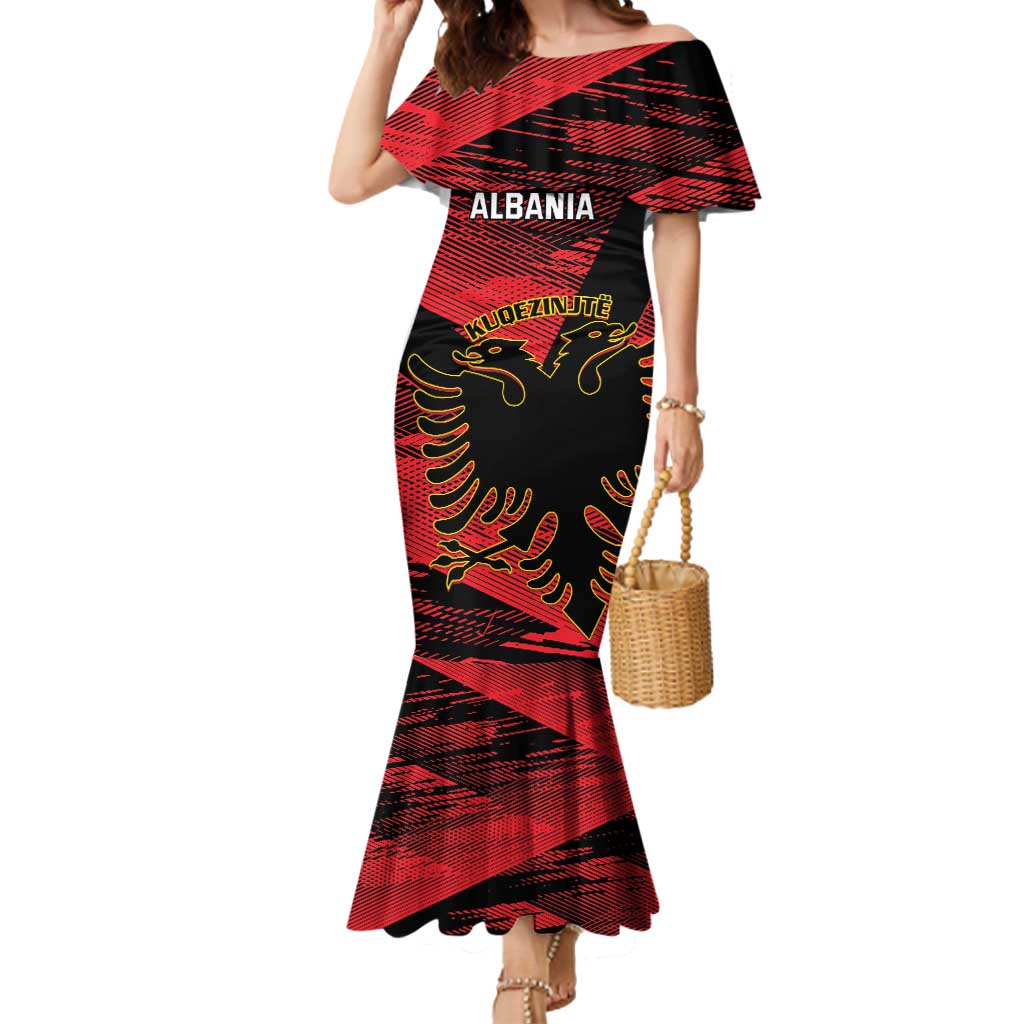 Custom Albania Football Mermaid Dress Go Kuqezinjte - Grunge Style - Wonder Print Shop