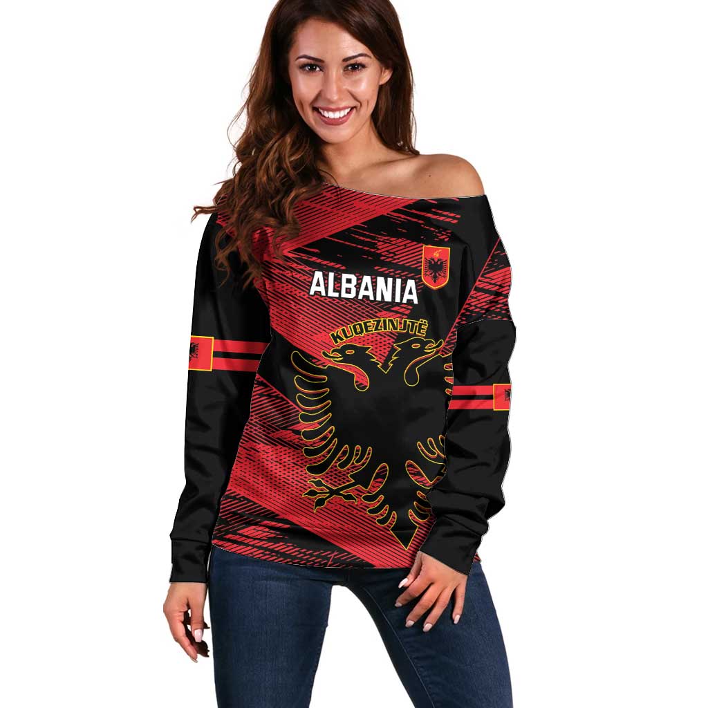 Custom Albania Football Off Shoulder Sweater Go Kuqezinjte - Grunge Style