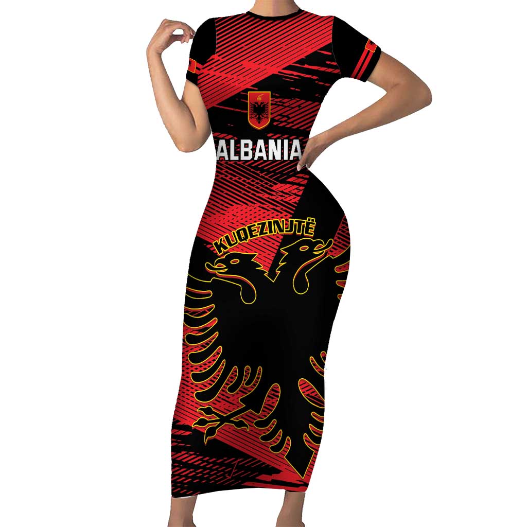 Custom Albania Football Short Sleeve Bodycon Dress Go Kuqezinjte - Grunge Style - Wonder Print Shop