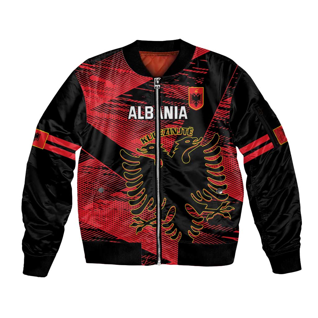 Custom Albania Football Sleeve Zip Bomber Jacket Go Kuqezinjte - Grunge Style - Wonder Print Shop