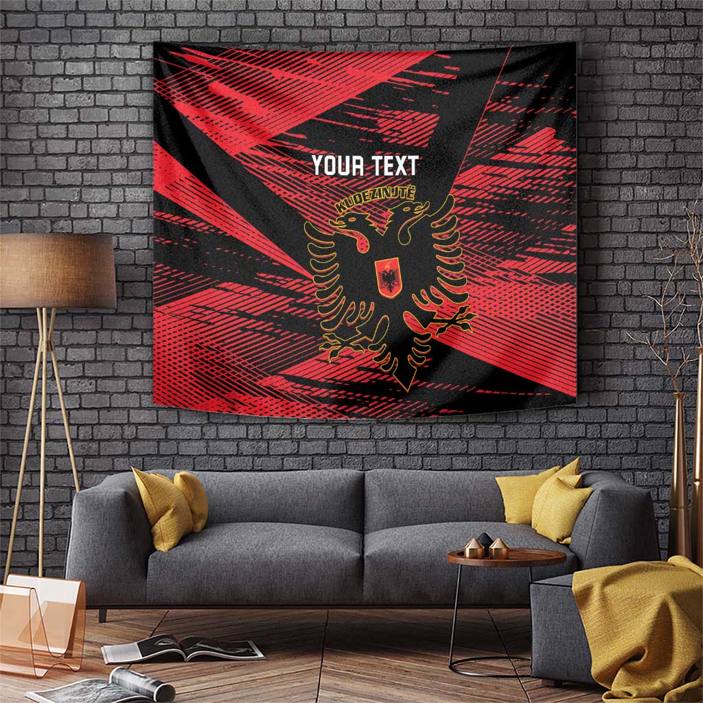 Custom Albania football tapestry, red and black grunge design with eagle crest