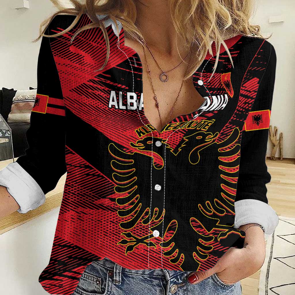 Custom Albania Football Women Casual Shirt Go Kuqezinjte - Grunge Style - Wonder Print Shop