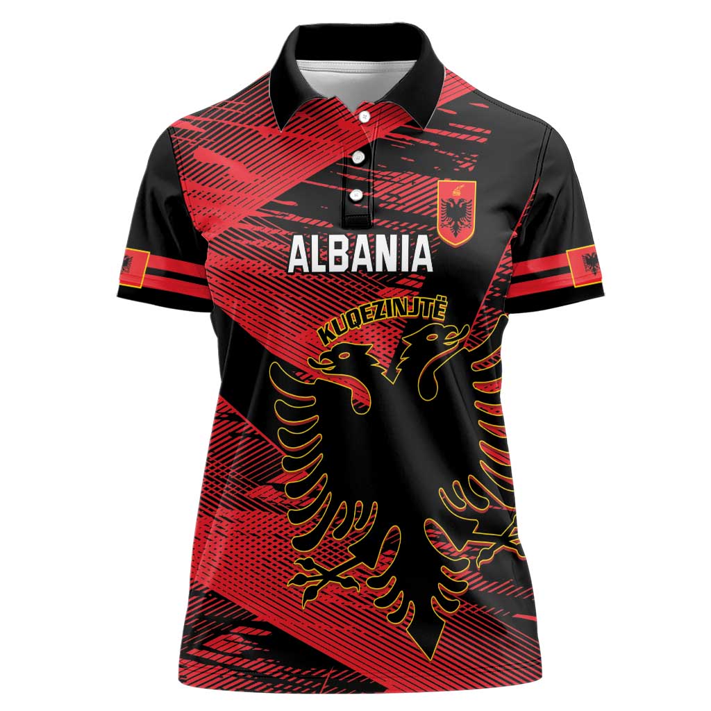 Custom Albania Football Women Polo Shirt Go Kuqezinjte - Grunge Style - Wonder Print Shop