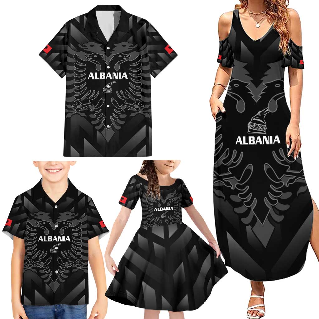 Custom Albania Football Family Matching Summer Maxi Dress and Hawaiian Shirt Albanian Kastrioti Eagle - Black Style - Wonder Print Shop