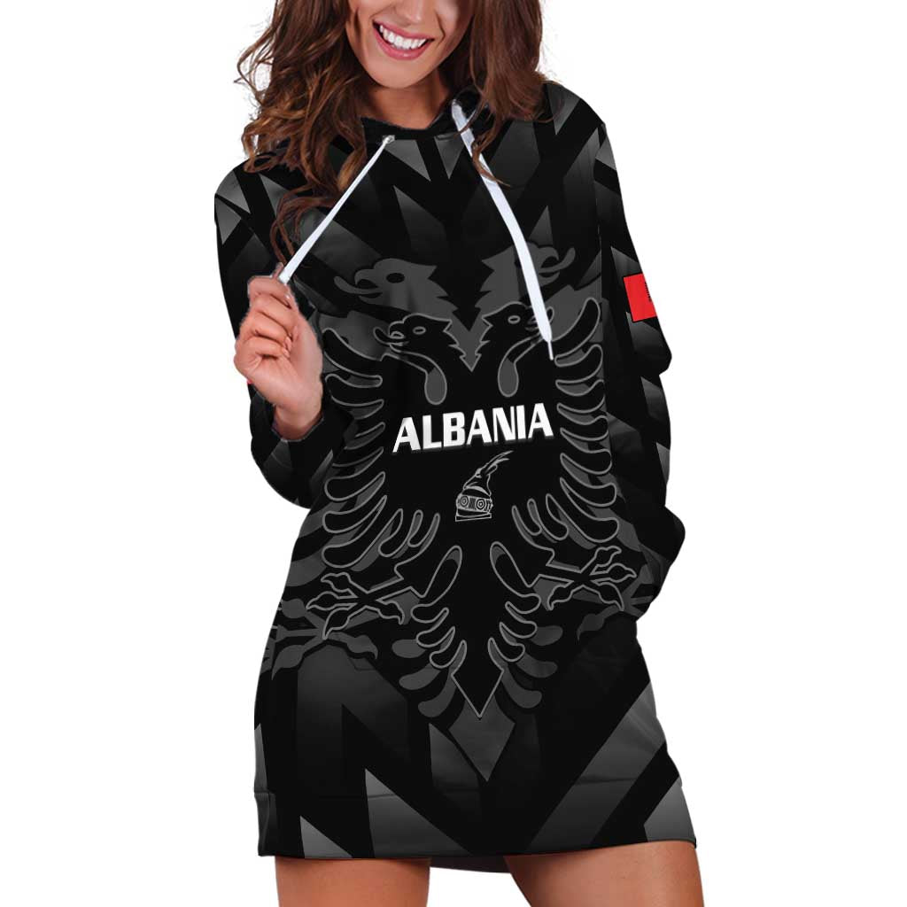 Custom Albania Football Hoodie Dress Albanian Kastrioti Eagle - Black Style - Wonder Print Shop