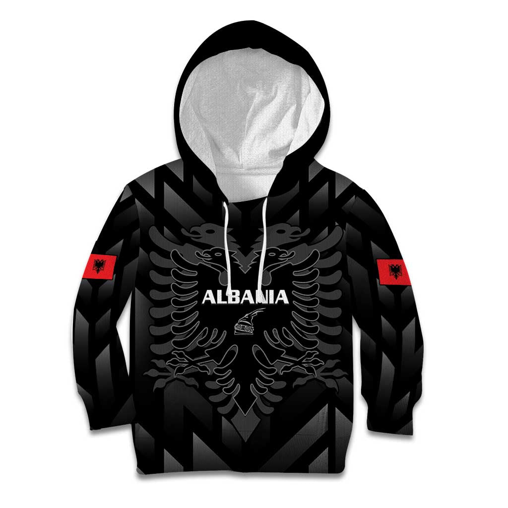 Custom Albania Football Kid Hoodie Albanian Kastrioti Eagle - Black Style - Wonder Print Shop