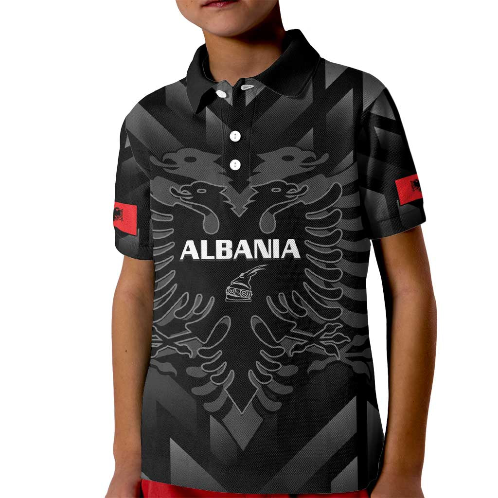 Custom Albania Football Kid Polo Shirt Albanian Kastrioti Eagle - Black Style - Wonder Print Shop