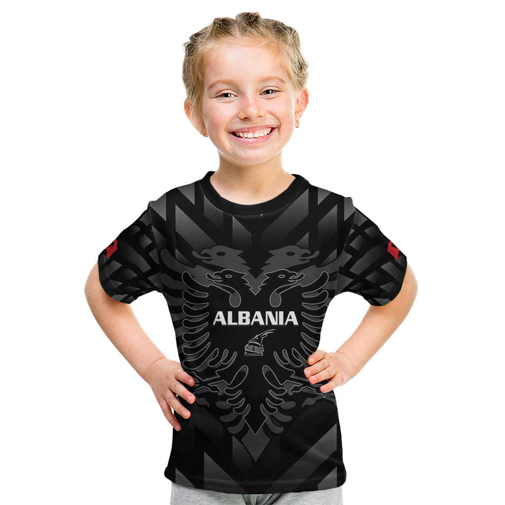 Custom Albania Football Kid T Shirt Albanian Kastrioti Eagle - Black Style - Wonder Print Shop