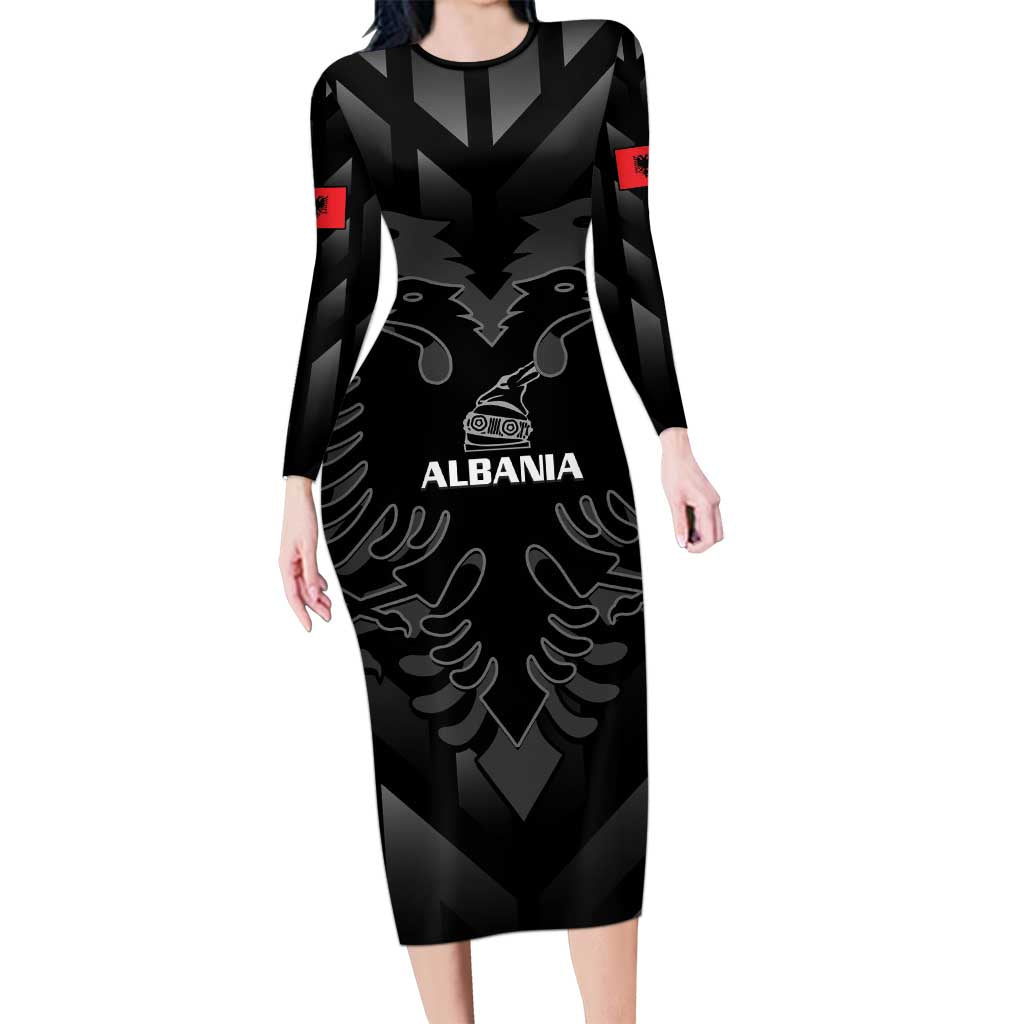 Custom Albania Football Long Sleeve Bodycon Dress Albanian Kastrioti Eagle - Black Style - Wonder Print Shop