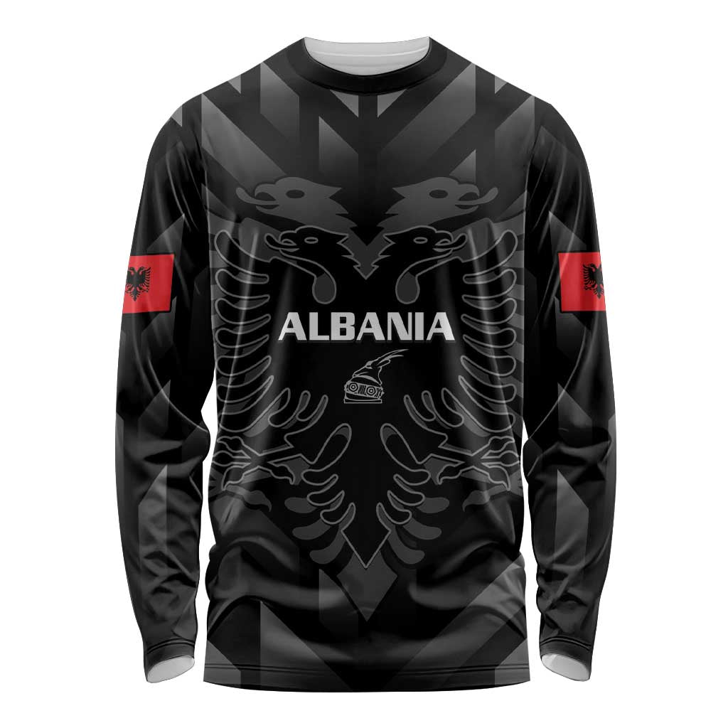 Custom Albania Football Long Sleeve Shirt Albanian Kastrioti Eagle - Black Style - Wonder Print Shop