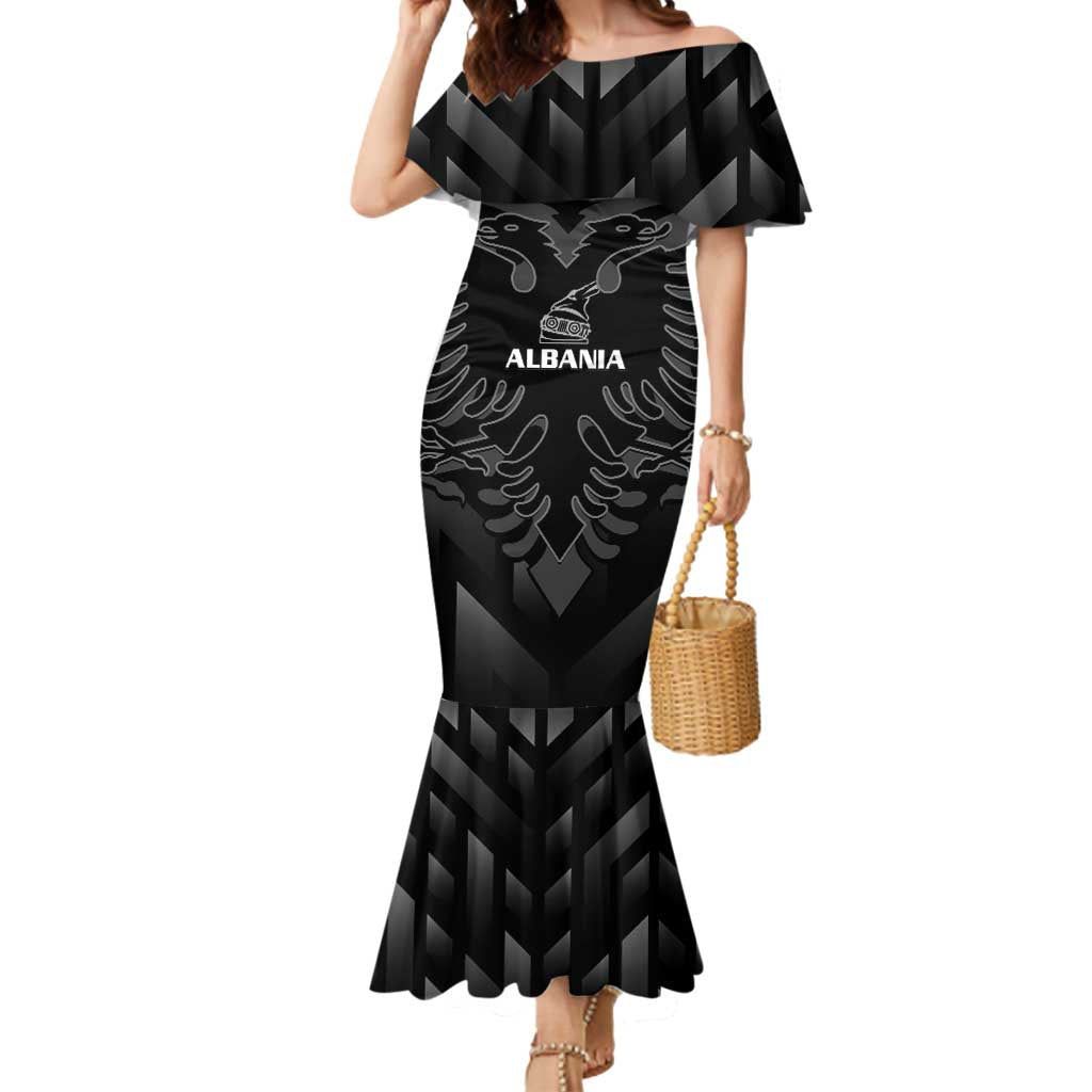 Custom Albania Football Mermaid Dress Albanian Kastrioti Eagle - Black Style - Wonder Print Shop