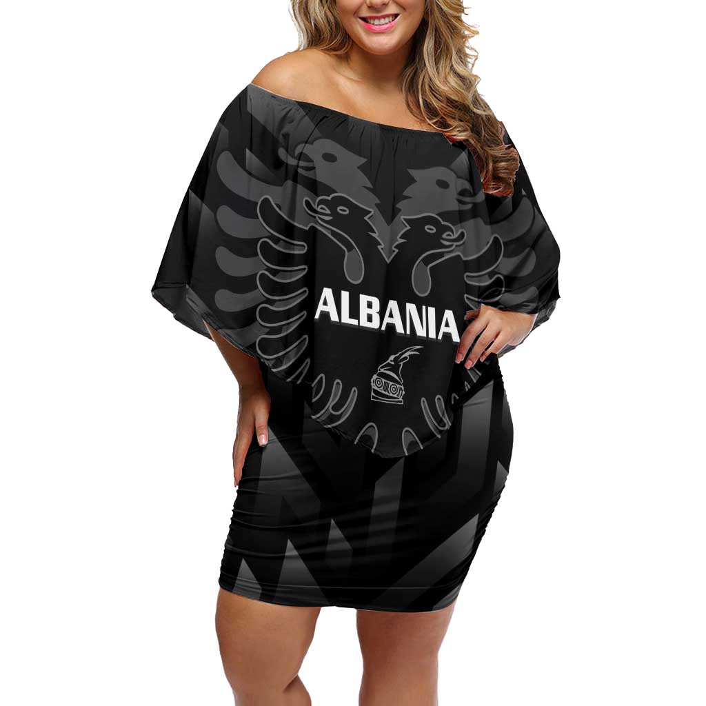 Custom Albania Football Off Shoulder Short Dress Albanian Kastrioti Eagle - Black Style - Wonder Print Shop