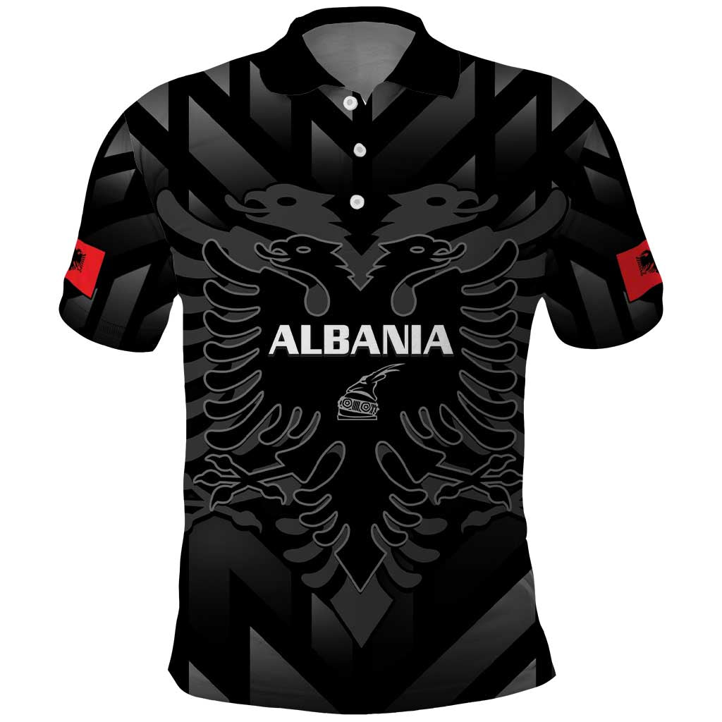 Custom Albania Football Polo Shirt Albanian Kastrioti Eagle - Black Style