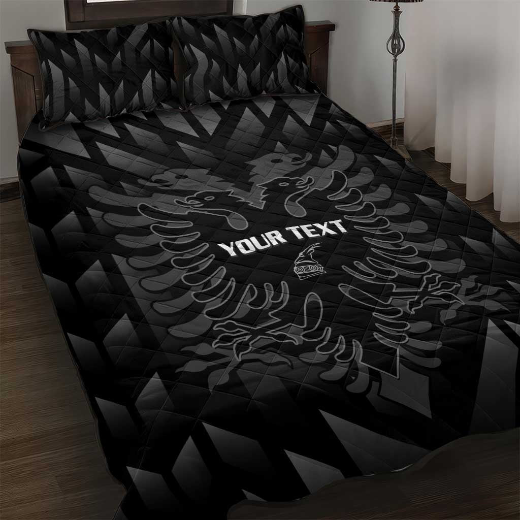 Custom Albania Football Quilt Bed Set Albanian Kastrioti Eagle - Black Style - Wonder Print Shop