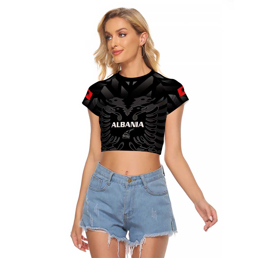 Custom Albania Football Raglan Cropped T Shirt Albanian Kastrioti Eagle - Black Style - Wonder Print Shop