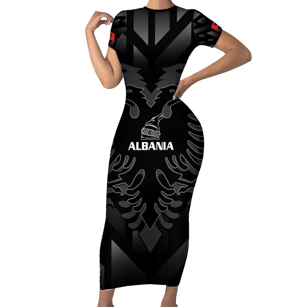 Custom Albania Football Short Sleeve Bodycon Dress Albanian Kastrioti Eagle - Black Style - Wonder Print Shop