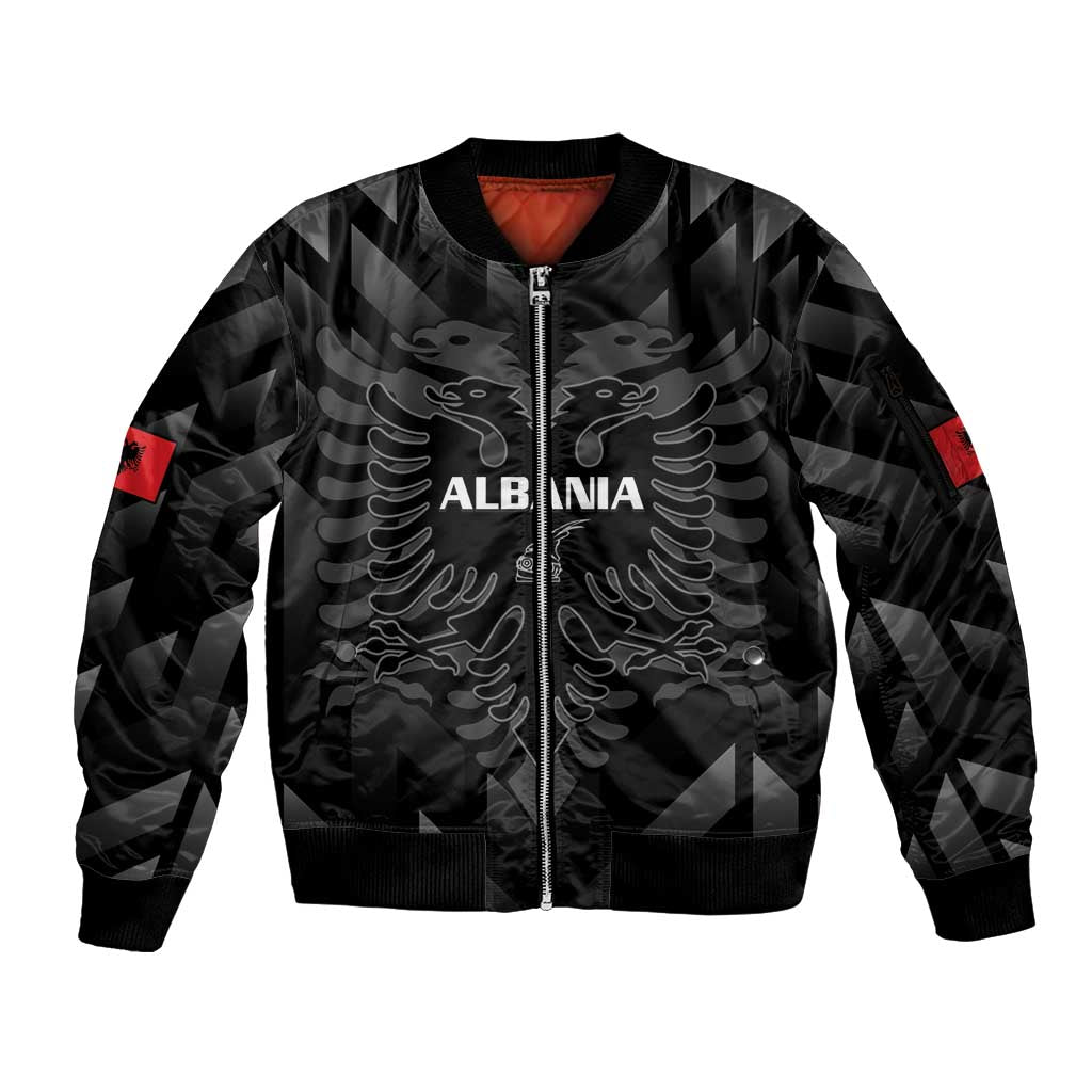 Custom Albania Football Sleeve Zip Bomber Jacket Albanian Kastrioti Eagle - Black Style - Wonder Print Shop