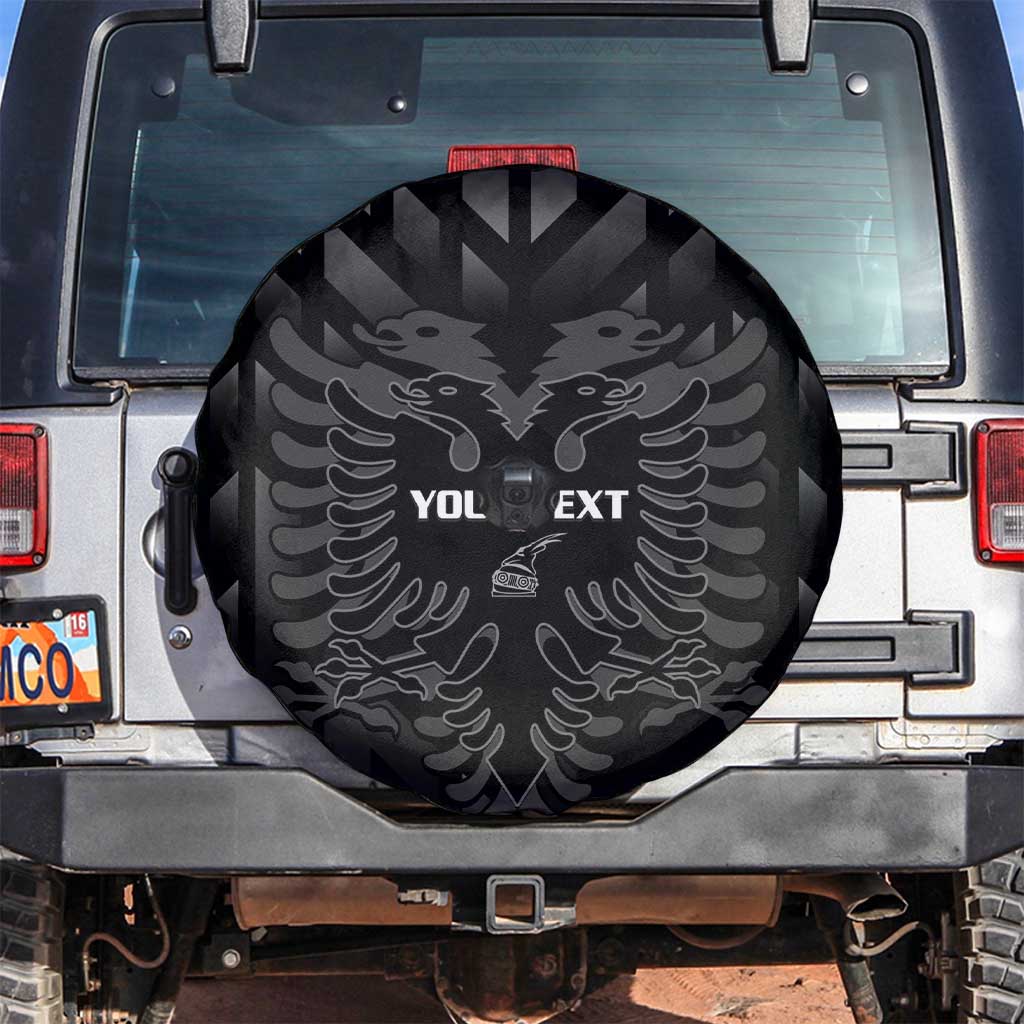 Custom Albania Football Spare Tire Cover Albanian Kastrioti Eagle - Black Style - Wonder Print Shop