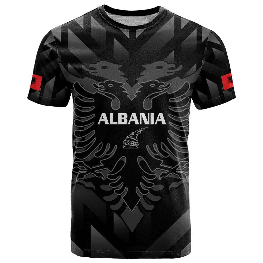 Custom Albania Football T Shirt Albanian Kastrioti Eagle - Black Style - Wonder Print Shop