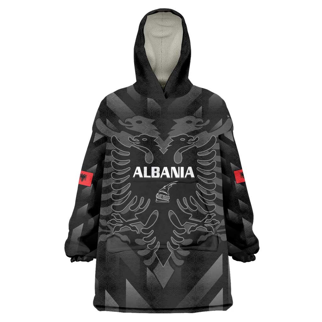 Custom Albania Football Wearable Blanket Hoodie Albanian Kastrioti Eagle - Black Style