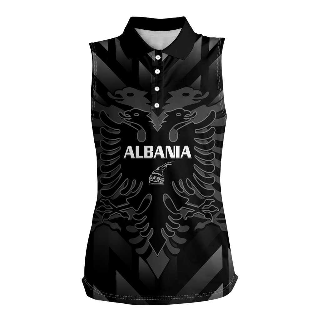 Custom Albania Football Women Sleeveless Polo Shirt Albanian Kastrioti Eagle - Black Style - Wonder Print Shop