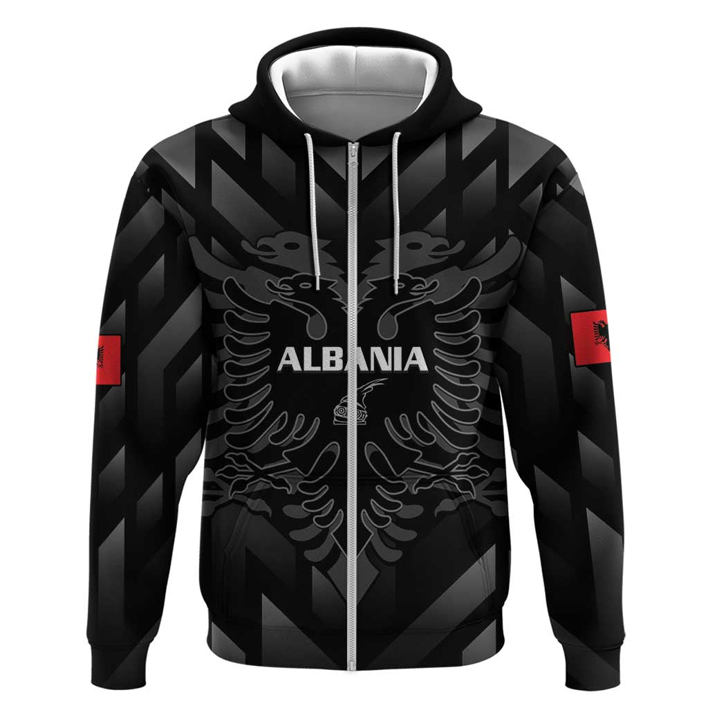 Custom Albania Football Zip Hoodie Albanian Kastrioti Eagle - Black Style - Wonder Print Shop