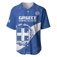 Blue Greece football baseball jersey with front crest, Greek cross and laurel