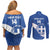 Custom Greece Football Couples Matching Off Shoulder Short Dress and Long Sleeve Button Shirt Ethniki Elladas - Blue Version - Wonder Print Shop