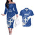 Custom Greece Football Couples Matching Off The Shoulder Long Sleeve Dress and Hawaiian Shirt Ethniki Elladas - Blue Version - Wonder Print Shop