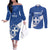 Custom Greece Football Couples Matching Off The Shoulder Long Sleeve Dress and Long Sleeve Button Shirt Ethniki Elladas - Blue Version