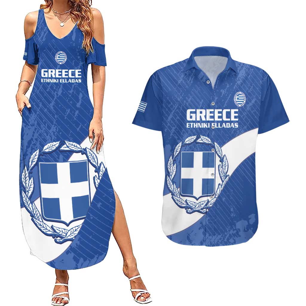 Custom Greece Football Couples Matching Summer Maxi Dress and Hawaiian Shirt Ethniki Elladas - Blue Version - Wonder Print Shop