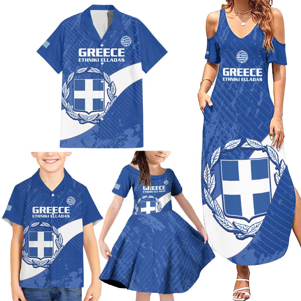 Custom Greece Football Family Matching Summer Maxi Dress and Hawaiian Shirt Ethniki Elladas - Blue Version - Wonder Print Shop