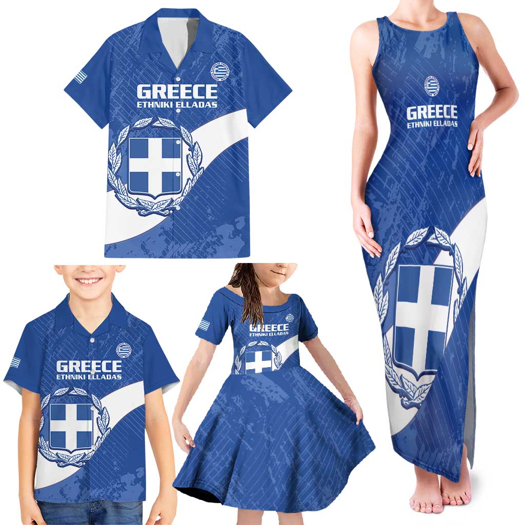 Custom Greece Football Family Matching Tank Maxi Dress and Hawaiian Shirt Ethniki Elladas - Blue Version - Wonder Print Shop