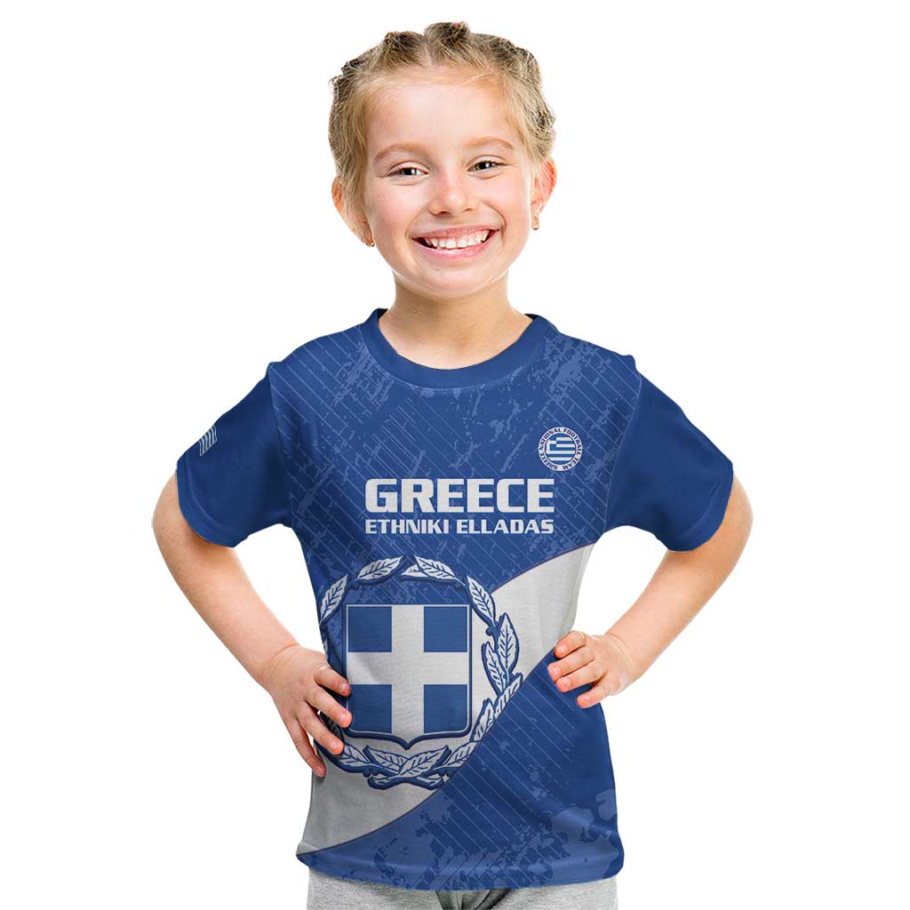 Custom Greece Football Kid T Shirt Ethniki Elladas - Blue Version - Wonder Print Shop