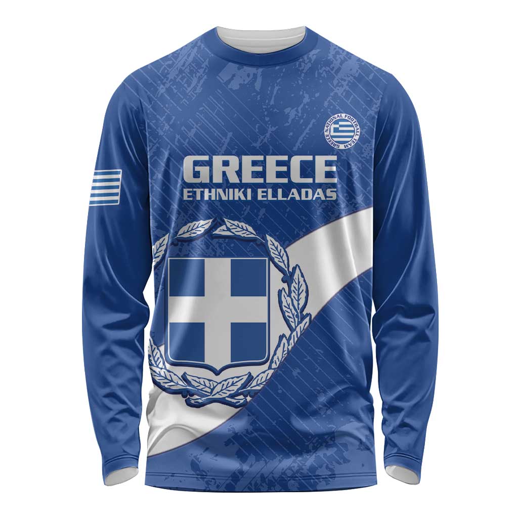 Custom Greece Football Long Sleeve Shirt Ethniki Elladas - Blue Version - Wonder Print Shop