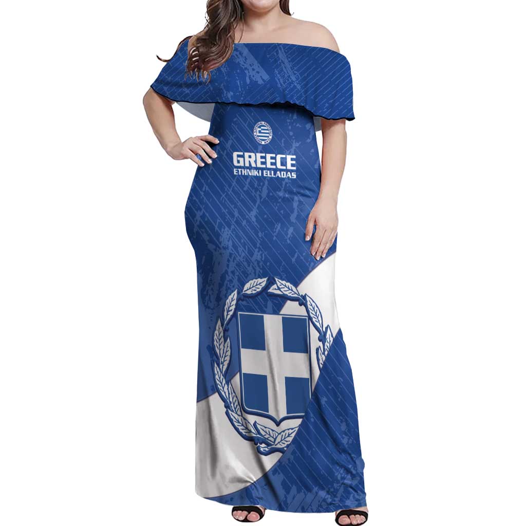 Custom Greece Football Off Shoulder Maxi Dress Ethniki Elladas - Blue Version - Wonder Print Shop