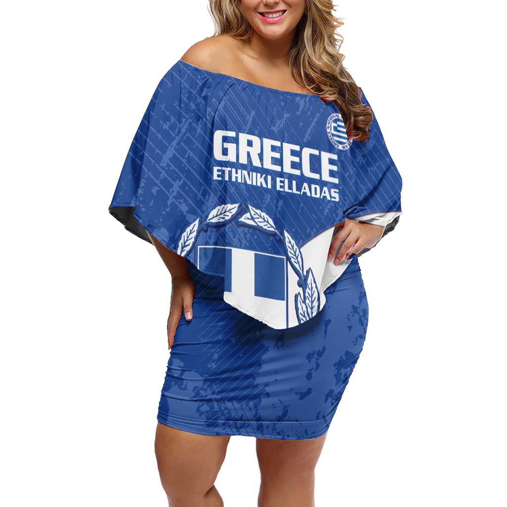 Custom Greece Football Off Shoulder Short Dress Ethniki Elladas - Blue Version - Wonder Print Shop