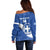 Custom Greece Football Off Shoulder Sweater Ethniki Elladas - Blue Version - Wonder Print Shop