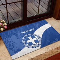 Blue rubber entrance mat with Greece crest, laurel wreath, and “YOUR TEXT” lettering