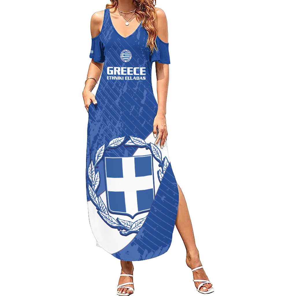 Custom Greece Football Summer Maxi Dress Ethniki Elladas - Blue Version - Wonder Print Shop