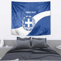 Blue and white football tapestry with center crest, laurel, and YOUR TEXT