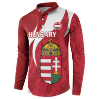 Red button-front football sweatshirt with white side panel, Hungary crest and HUNGARY text