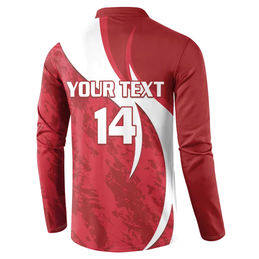 Red football sweatshirt back with white swoosh, 'YOUR TEXT' and large '14'